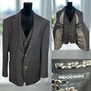 INDOCHINO Custom Suit Jacket Blazer Sport Coat with Matching Vest Size 44R NWOT
